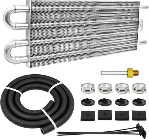 Vista 9 de Kit enfriador de transmisión de tubos y aletas Ultra-Cool de 4 pasos universal 402 de aluminio negro con kit de enfriador de aceite de 5/16