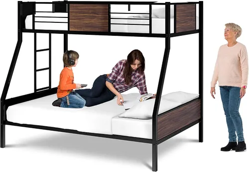 Vista 7 de East West Furniture JAFTBLK Jackson - Litera de tamaño matrimonial, dos camas divididas, una escalera con dos escalones y barandillas de protección