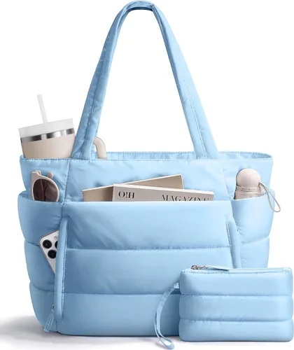 Vista 16 de Bolsa Tote Acolchada para Mujeres, Bolsa de Mano de Trabajo Ligera y Esponjosa para Maestras y Enfermeras, Bolsa de Hombro Acolchada para Escuela