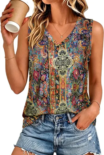 Vista 45 de Camisetas de verano para mujer, sin mangas, con cuello en V, ajuste holgado, casual, blusa tipo túnica Ab Cadetblue