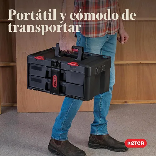 Vista 8 de Keter Stack-n-Roll - Caja de herramientas de dos cajones para piezas pequeñas y accesorios de herramientas eléctricas, se adapta al sistema modular