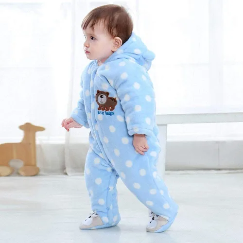 Vista 6 de Xifamniy Mameluco para bebé recién nacido con capucha gruesa para invierno para exteriores traje de nieve para niñas y niños