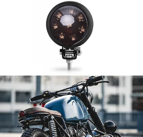 Vista 10 de Lámpara trasera de motocicleta LED estilo Bates con soporte para matrícula, luz de freno tipo bala, compatible con Cafe Racer, Bobber, Chopper, Rojo