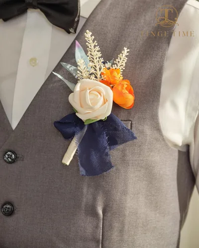 Vista 5 de TINGE TIME Boutonniere - Juego de 6 boutonniere de boda para hombre, Boutonniere para novio, novio y padrino, juego para baile de graduación, boda