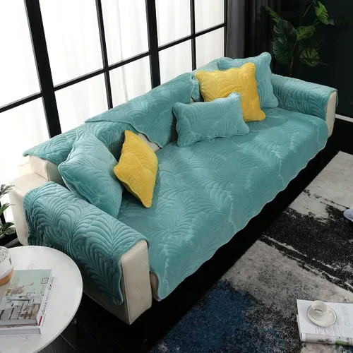 Vista 21 de vctops Funda de terciopelo suave acolchada con hojas de plátano para sofá, funda de sofá modular antideslizante para invierno, funda de muebles