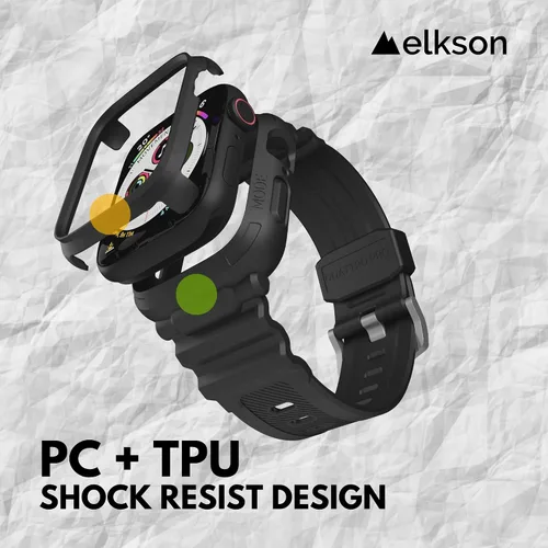 Vista 3 de Elkson Diseñado para Apple Watch Series SE3 9/8/7/6/5/4 [44/45mm], Funda Protectora Resistente de Grado Militar Quattro Pro Series con Correas