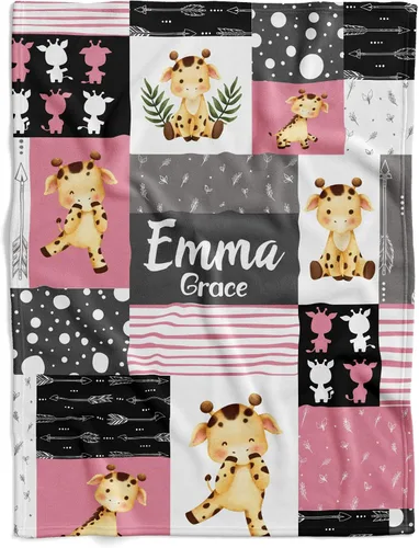 Vista 12 de Kingdora Manta de bebé personalizada con animales – Zoológico, selva, bosque y temática floral – Personalizada, Niñas