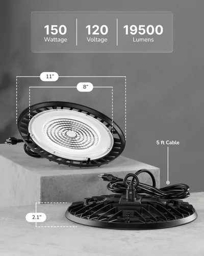 Vista 6 de Sunco - Paquete de 10 luces LED UFO de alta bahía, 150 W, 19500 lúmenes, 5000 K, luces comerciales ultra brillantes para almacén, fábrica, taller