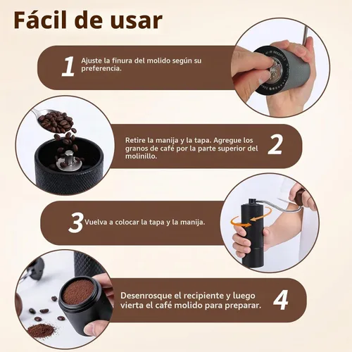 Vista 6 de Molinillo de café manual, molino de café portátil de mano - Capacidad