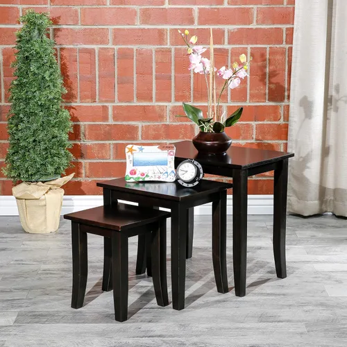 Vista 2 de DTY Mesas anidables de 3 piezas para sala de estar, juego de 3 mesas de madera para sala de estar, mesas apilables con elegante acabado espresso