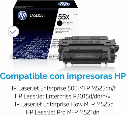 Vista 2 de HP CE255X 55X Cartucho original de LaserJet Toner, de alto rendimiento.