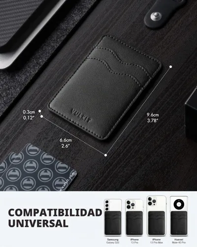 Vista 4 de VULKIT Soporte adhesivo para tarjetas Compatible con iPhone, cartera de cuero para teléfono celular, estuche para tarjetas de crédito, adhesivo
