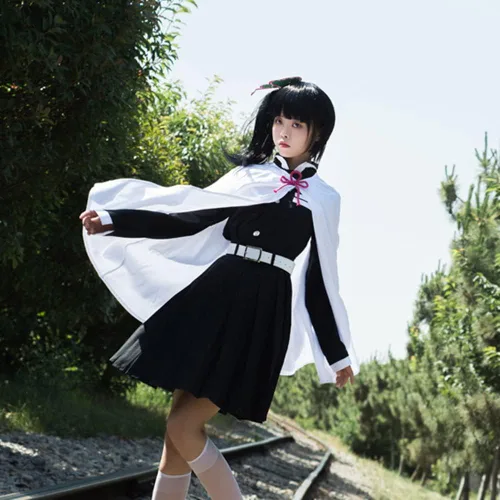 Vista 4 de Buyoem Kanao - Disfraz de kimono para niños y adultos, capa de anime, disfraz de Halloween, kimono, conjunto de cosplay con peluca