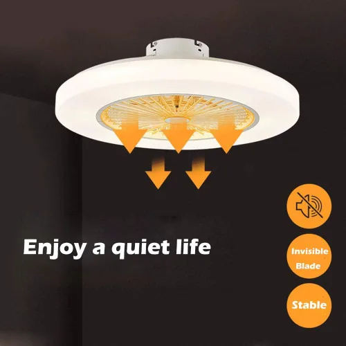 Vista 6 de Ventilador de techo moderno con luces amarillo de perfil bajo ventilador de techo LED de montaje empotrado con mando a distancia