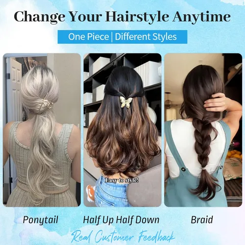 Vista 7 de KooKaStyle Extensiones de Cabello con Alambre Invisible, Largas, Lacias, en Capas, Sintéticas con Alambre Transparente, Tamaño Ajustable, 6 Clips