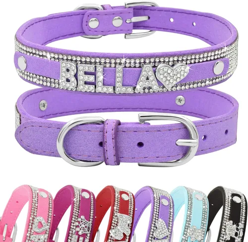 Vista 10 de Collar de Perro de Cristal Senristar Personalizado con Nombre Brillante, Collar de Perro Personalizado con Brillantes Rinstones para Perro Pequeño