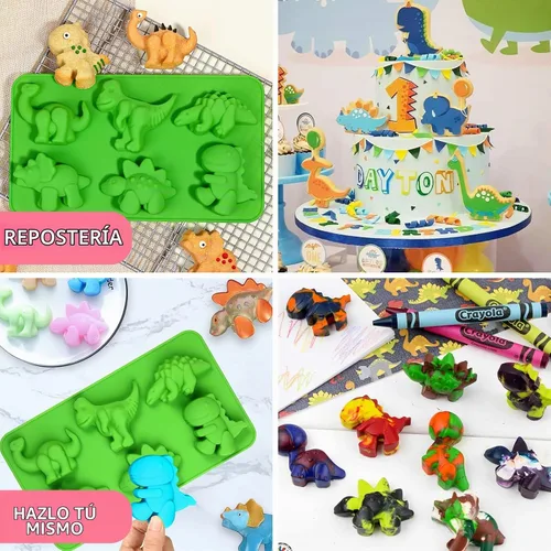 Vista 7 de Webake Moldes de silicona de dinosaurio para yeso, paquete de 2 moldes de dinosaurio lindos para dibujos animados de dinosaurio, chocolate