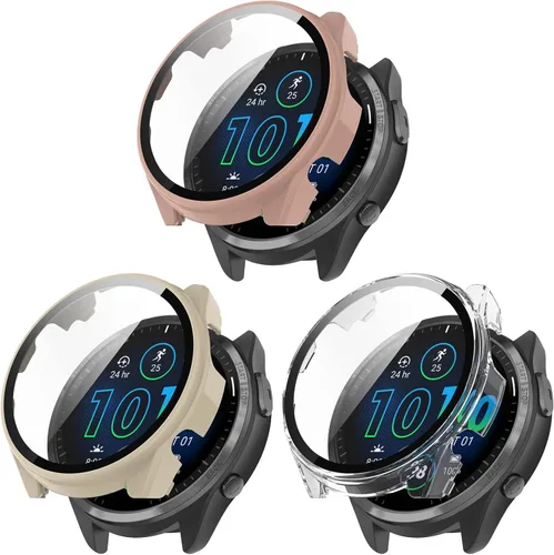 Vista 10 de FitTurn Compatible con Garmin Forerunner 965 - Funda protectora de pantalla de repuesto para PC, delgada, cobertura completa 3D, protector