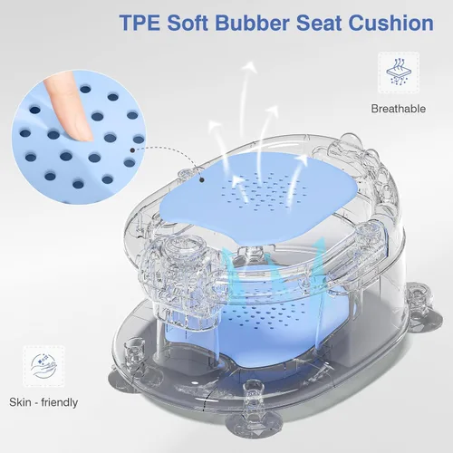 Vista 6 de Asiento de baño para bebés de 5 meses en adelante, asiento de baño antideslizante para sentarse, cojín suave y diseño compacto, asiento de bañera