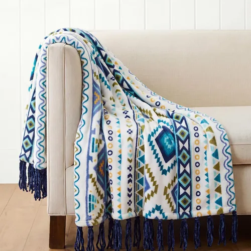 Vista 17 de CASAAGUSTO Manta Boho - Mantas Decorativas Beige y Gris con Borla, Manta Bohemia de Franela Estampada para Silla, Cama, Sofá, Sillón