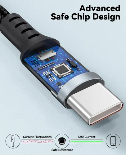 Vista 7 de Cable USB C de 1 pie, 2 unidades, carga rápida de 60 W, cable de carga USB