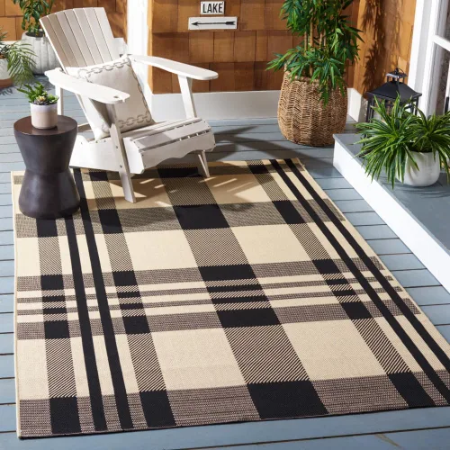 Vista 105 de SAFAVIEH Alfombra Lavable para Exteriores Colección Courtyard - 2'3" x 4', Beige y Azul, Patrón a Cuadros, No Desprende Pelusa y Fácil Limpieza