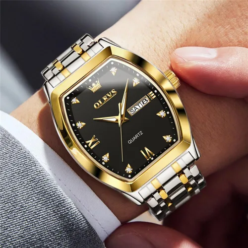 Vista 4 de OLEVS Men Watches Square Business Dress Diamond Analog Quartz Date Luxury Watch for Men Casual Stainless Steel Waterproof Luminous Wrist Watch