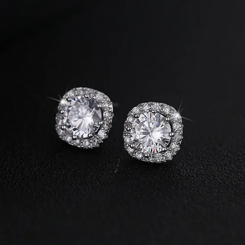 Vista 3 de SENCLE Aretes de plata de ley S925 con circonita cúbica chapada en oro blanco y amarillo de 18 quilates para mujer
