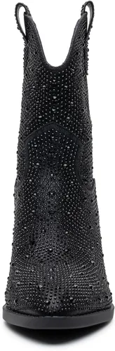 Vista 3 de Trary Botas vaqueras occidentales para mujer, puntera puntiaguda, tacón bajo, botas de tobillo de meter, botas de vaquero de moda para conciertos