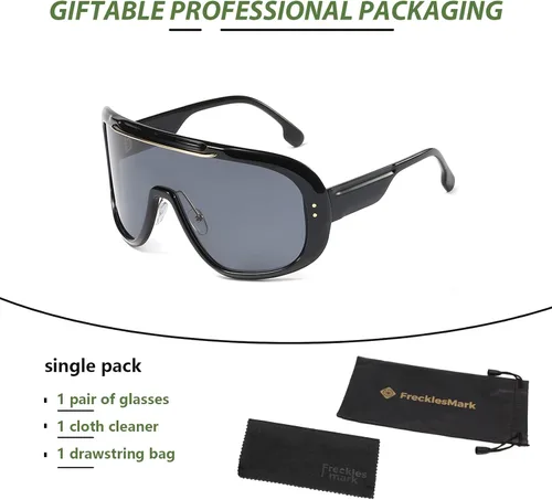 Vista 5 de Freckles Mark Gafas de sol de gran tamaño con protección envolvente siamesa unisex vintage de los años 80 futuristas Cyberpunk para ciclismo