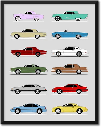 Vista 7 de Idea Network Póster hecho a mano compatible con Ford Print Wall Art Decoración hecha a mano de lo mejor de las generaciones de Ford, Historia Ford