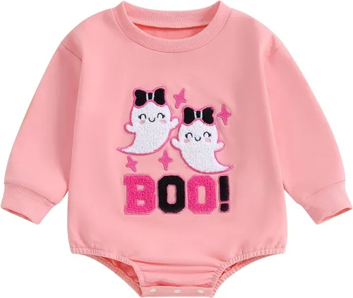 Vista 130 de Adobabirl Traje de Halloween para bebé, sudadera de fantasma, calabaza, mameluco, suéter de gran tamaño, lindo para otoño e invierno