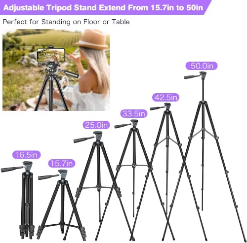 Vista 5 de EICAUS Anillo de luz de 10 pulgadas con soporte y soporte para teléfono, trípode para teléfono celular con luz de anillo y soporte para teléfono