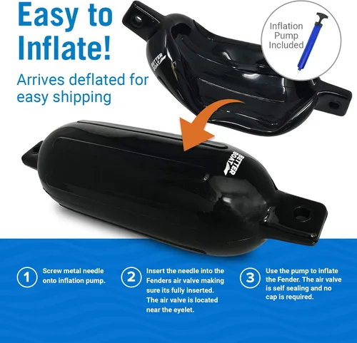 Vista 3 de Better Boat Boat Fenders for Docking, 23" x 6.5" Inflatable Black Boat Bumpers with Pump and Lines, Dock Bumpers for Pontoon Boats