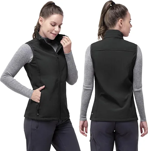 Vista 2 de 33,000ft Chaleco de correr para mujer, con forro polar, con cremallera, resistente al viento, ligero, chalecos softshell de ropa exterior para golf