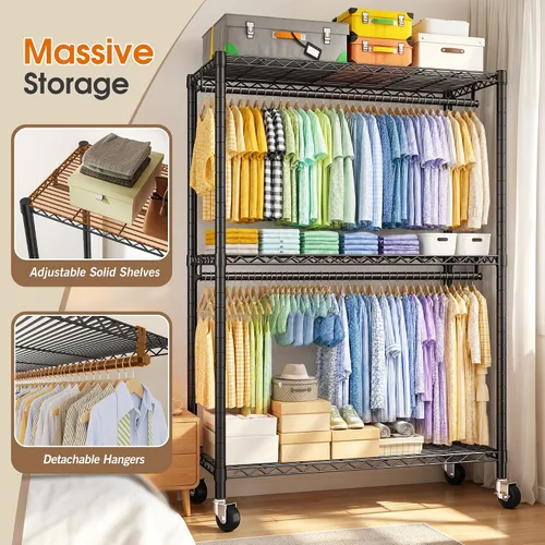 Vista 2 de Raybee Perchero con ruedas para ropa resistente para colgar ropa Negro