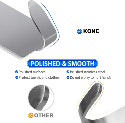 Vista 2 de Perchero de baño para toallas y batas 3M, de acero inoxidable pulido, con autoadhesivo, de Kone, Acero inoxidable, S