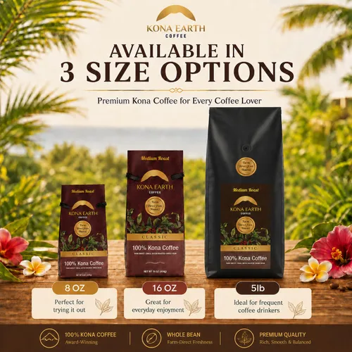 Vista 7 de KONA EARTH - 100% Café Kona, Tostado Medio Oscuro Clásico, Grano Entero (227 gramos) Café auténtico Kona hawaiano de la granja, tostado en lotes