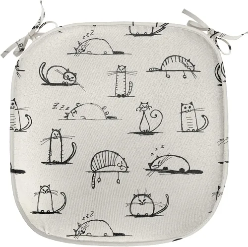 Vista 161 de Lunarable Cojín de asiento para silla de café, siluetas de taza de café expreso con frijoles fuente de cafeína, ilustración de bebidas gourmet