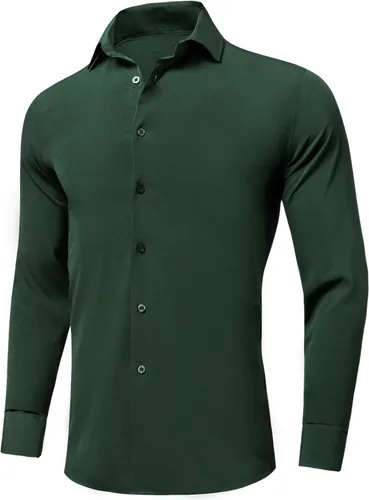 Vista 2 de Hi-Tie Camisas de vestir para hombre de 4 vías con estiramiento, camisas de vestir de manga larga con botones, sin arrugas, camisas de vestir