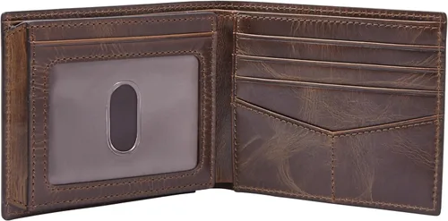 Vista 2 de Fossil Derrick - Cartera plegable de piel con bloqueo RFID y ventana de identificación abatible para hombre