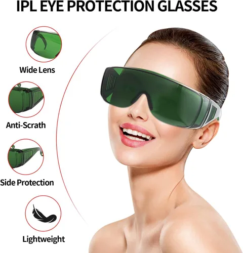 Vista 2 de FreeMascot IPL 200nm-2000nm Gafas de seguridad láser para tratamiento de depilación láser y cosmetología láser Operador Protección ocular (verde)