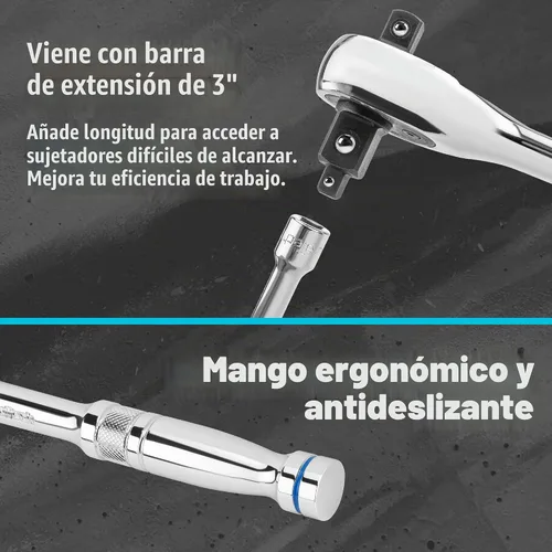 Vista 5 de DURATECH Mango de trinquete 3 en 1, 1/4", 3/8", 1/2", con 2 barras