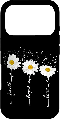 Vista 29 de Funda para iPhone 14 Pro Max Faith Hope Love para regalo, diseño de margaritas blancas