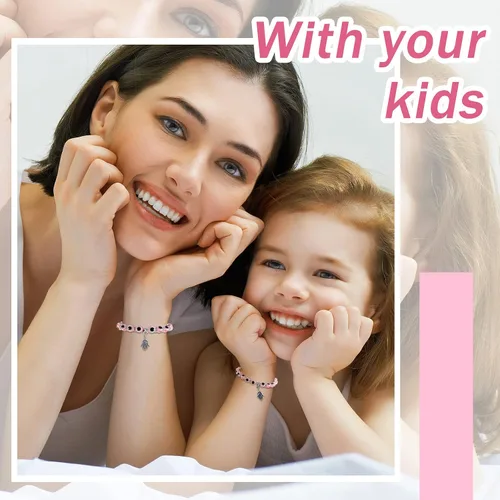 Vista 6 de 6 pulseras con cuentas contra el mal de ojo azul, pulsera elástica Hamsa con cuentas de ojo azul, pulsera elástica de la mano de Fátima, pulsera