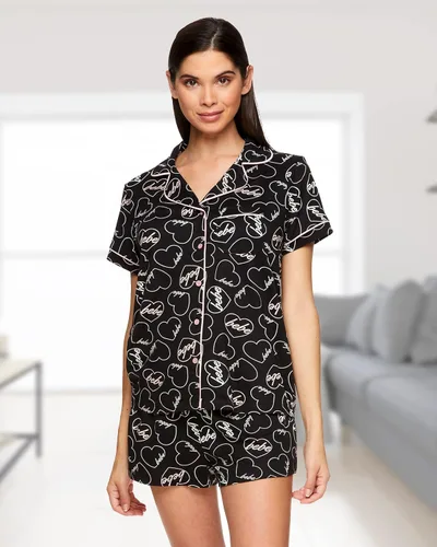 Vista 4 de bebe Conjunto de pijama para mujer camisa con botones y pantalones cortos conjunto de pijama