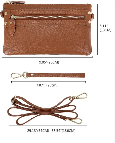 Vista 7 de YALUXE Clutch Wristlet - Cartera de piel auténtica con bloqueo RFID y cadena de hombro