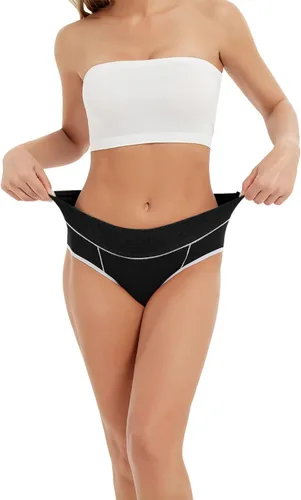 Vista 2 de Ropa interior sin costuras para mujer, 5 piezas, cintura media, de algodón, suave, cómoda, cobertura completa, bragas de algodón, #2-Negro