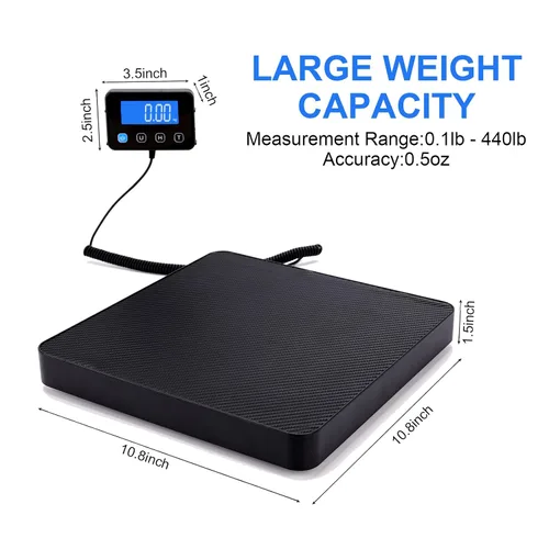 Vista 2 de Báscula de envío digital, 0.18 oz de alta precisión, 440 libras con funciones de sujeción y tara para paquetes/equipaje/hogar, superficie