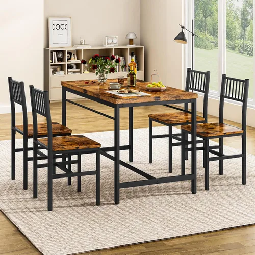 Vista 4 de Lamerge Juego de mesas de cocina para 4, juego de mesa de comedor rectangular con 4 sillas de respaldo, juego de mesa de comedor de 5 piezas